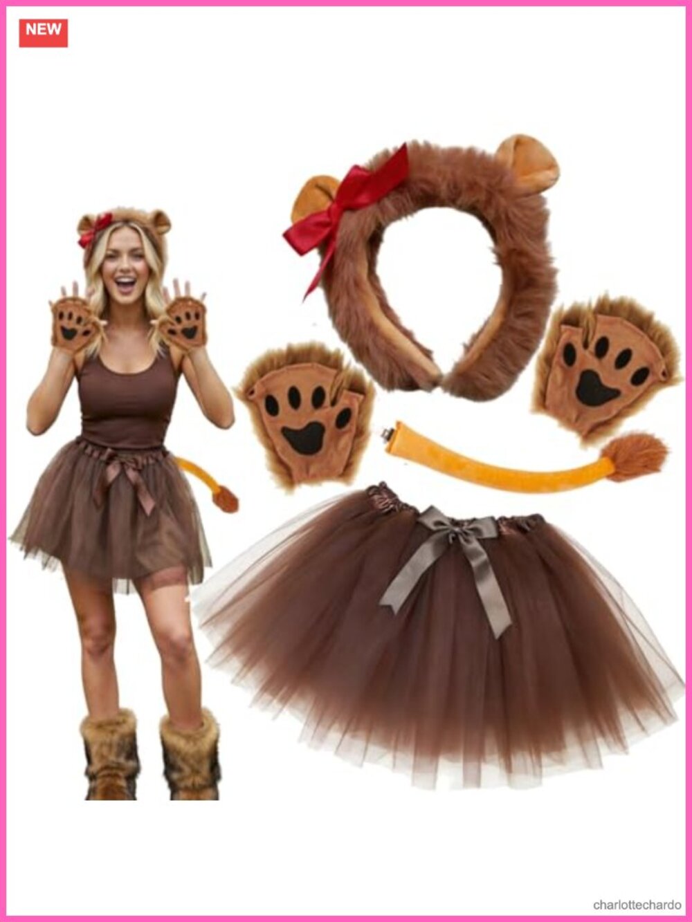 Lion Costume Set Ears Headband Tail Paws Tutu Halloween Cosplay